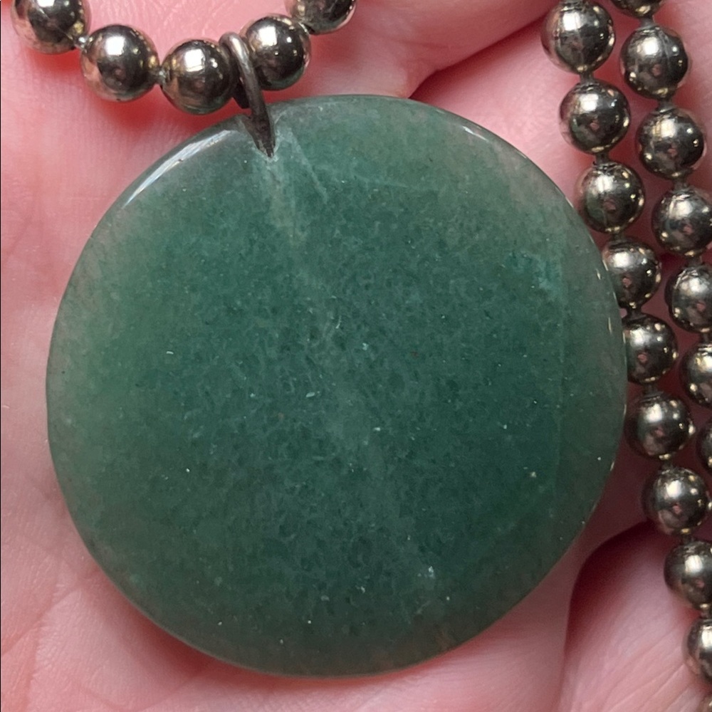 Southwestern Silver Ball Chain Long Necklace Jade Green Stone? Pendant - Picture 4 of 4